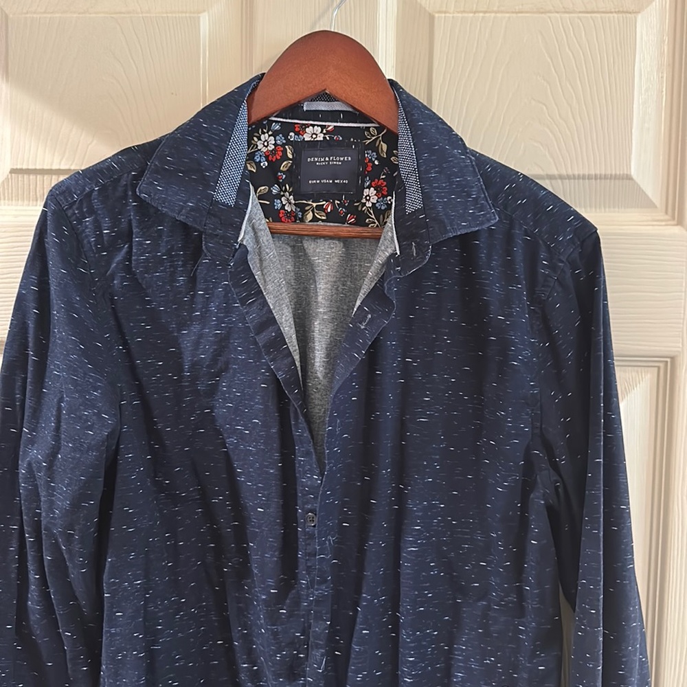 Denim and Flowers Dress Shirt by Ricky Singh